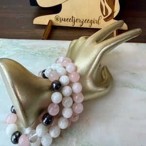 Rose Quartz Moonstone Hematite Sweetheart Bracelet Bundle